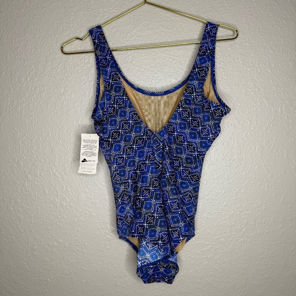 NWT Women's LL Bean one pice swimblock  swimwear Blue  size 12 R - Picture 4 of 9